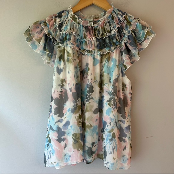 Willa Story Ruffle Watercolor Hutson Top Blouse